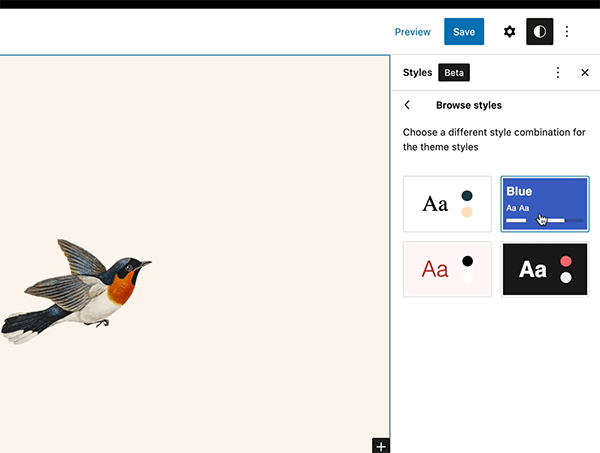 estilos disponibles en barra lateral de WordPress