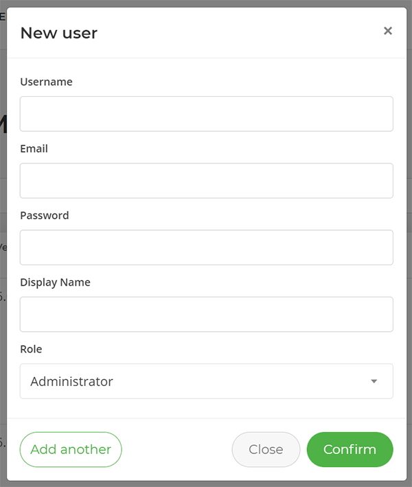 New user creation form