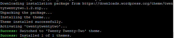 WordPress theme installed using WordPress CLI