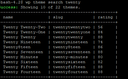 Searching for a theme in wp-cli