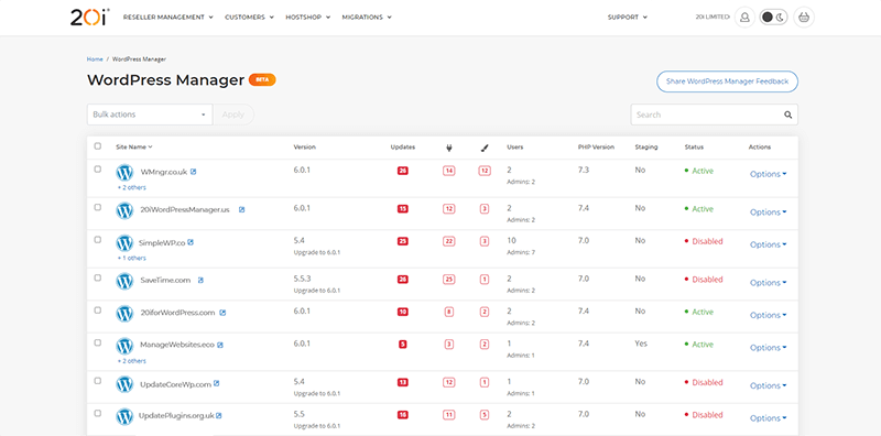 20i WordPress Manager - manage your websites in bulk
