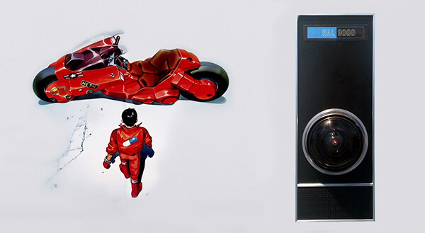Akira movie image, and HAL 9000 from 2001: A Space Odyssey