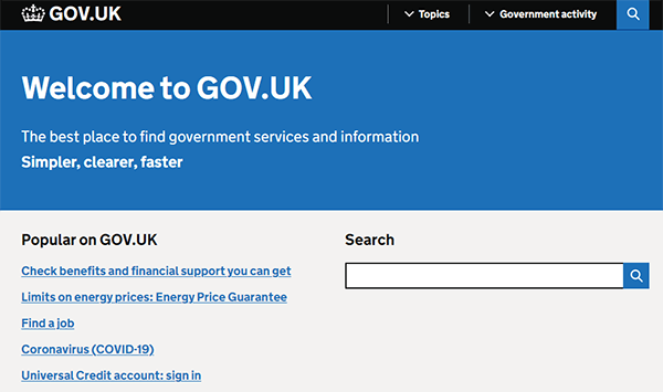 UK government homepage: gov.uk