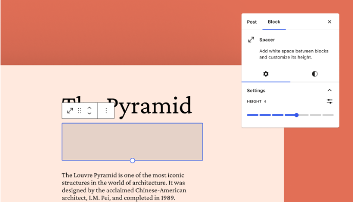 Wordpress 6.3 height control for the spacer block