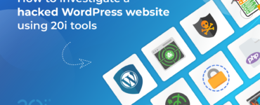 Banner image containing icons associated with web security and the blog title "How to investigate a hacked WordPress website using 20i tools"