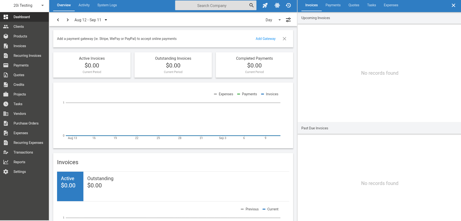 Invoice Ninja dashboard