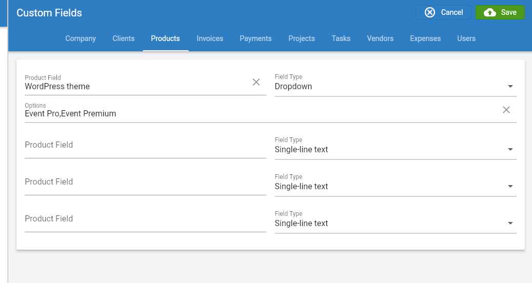 custom fields within Invoice Ninja platform