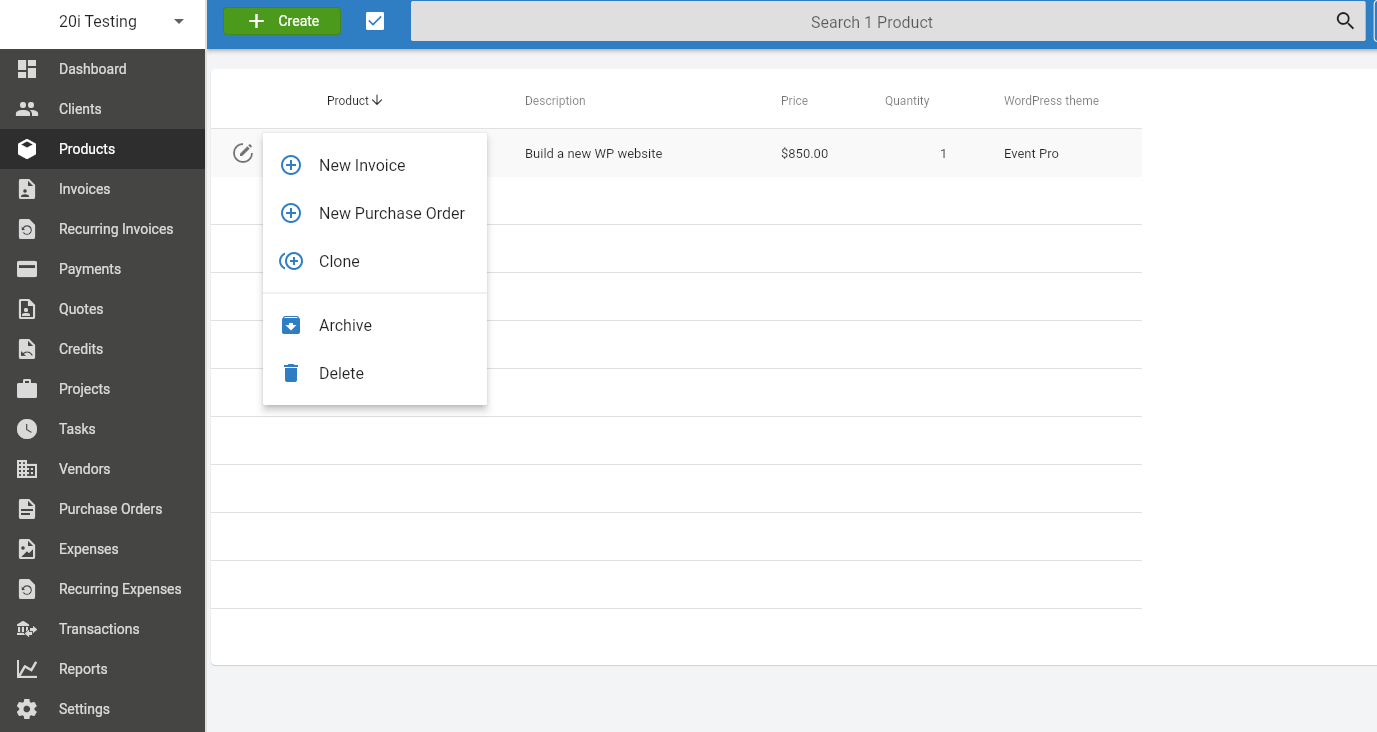 Add new invoice within Invoice Ninja