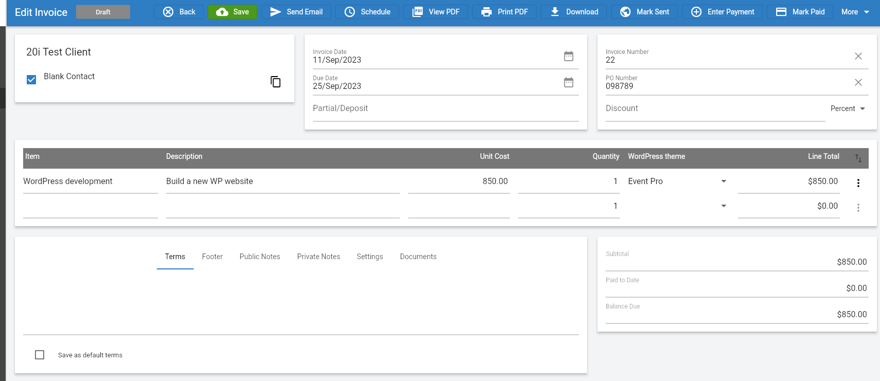 Add a product to an invoice within Invoice Ninja