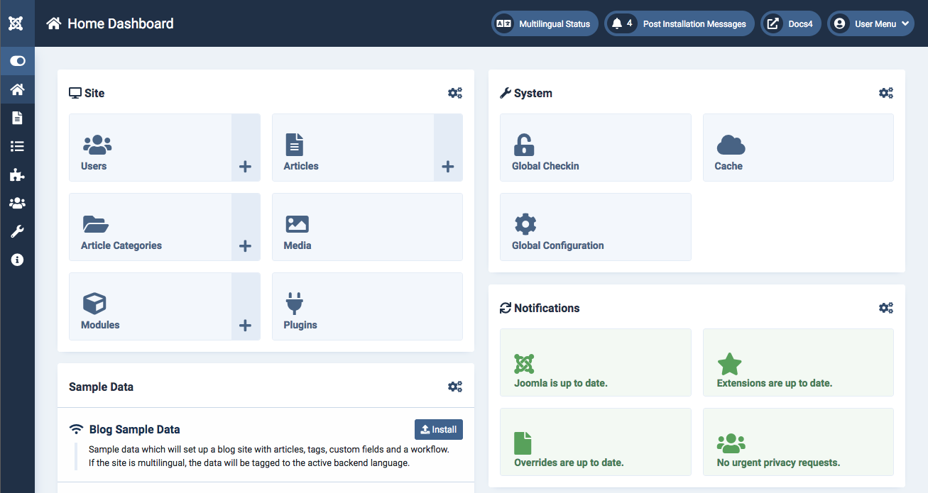 Joomla! dashboard