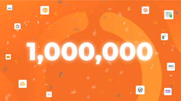 Graphic showing the number 1 million in stylised, glowing text with various website related icons in the background