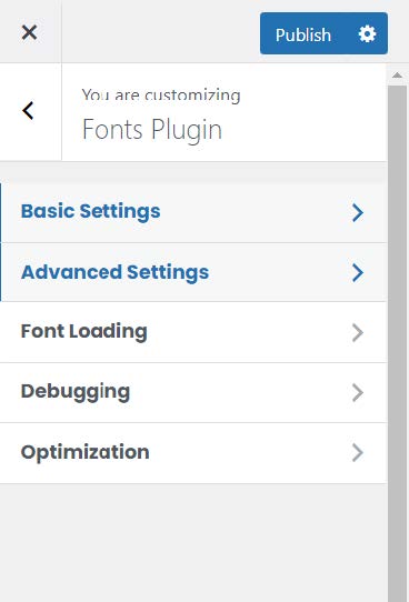 wordpress font plugin menu