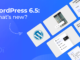 WordPress 6.5: What's new? Various features depicted via light coloured tiles on a blue background.