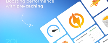 Various icons and graphics depicting the speed increase of precaching as part of Website Turbo