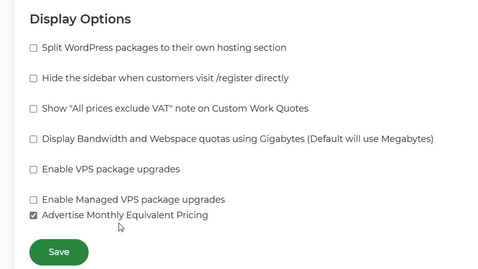 Screenshot showing where to check to enable the Advertise Monthly Equivalent Pricing feature