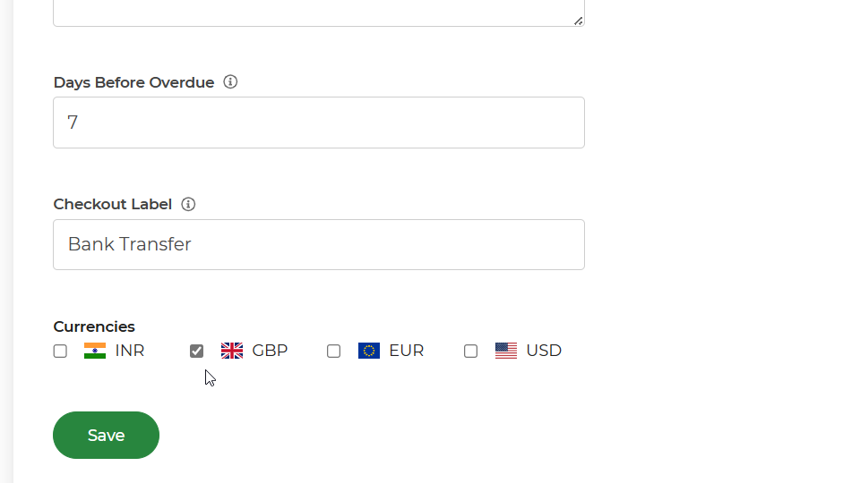 Screenshot depicting the new flexibility of HostShop in assigning payment methods to currencies