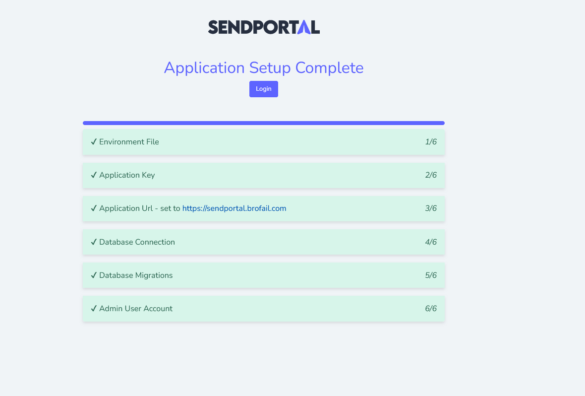 Screenshot of SendPortal's setup page