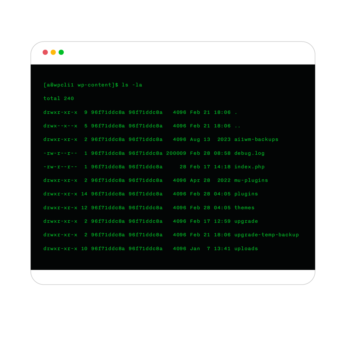 ssh is -la command