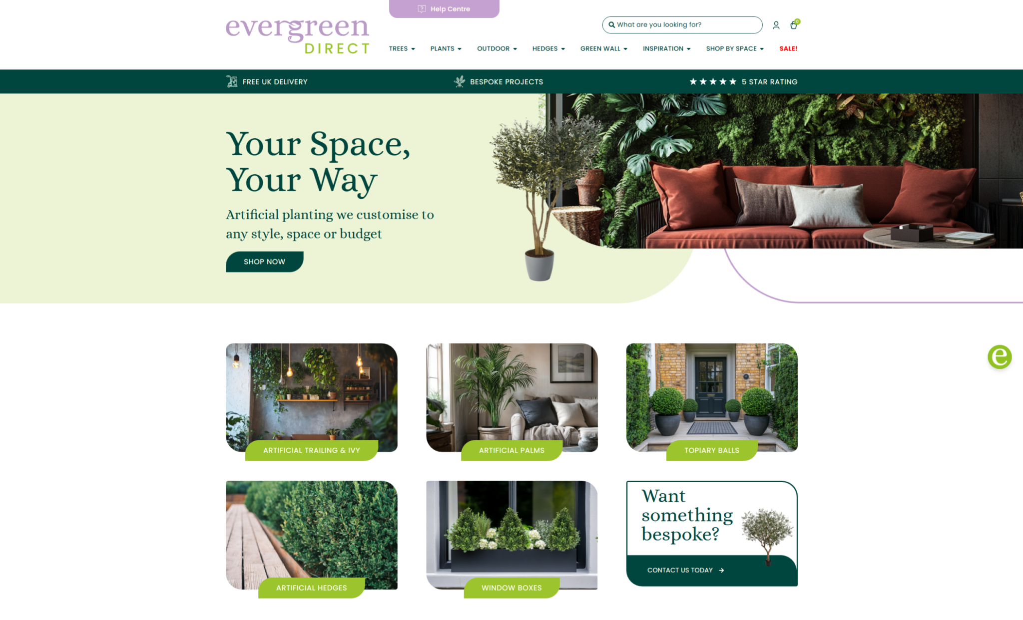 Screenshot of the Evergreen Direct website