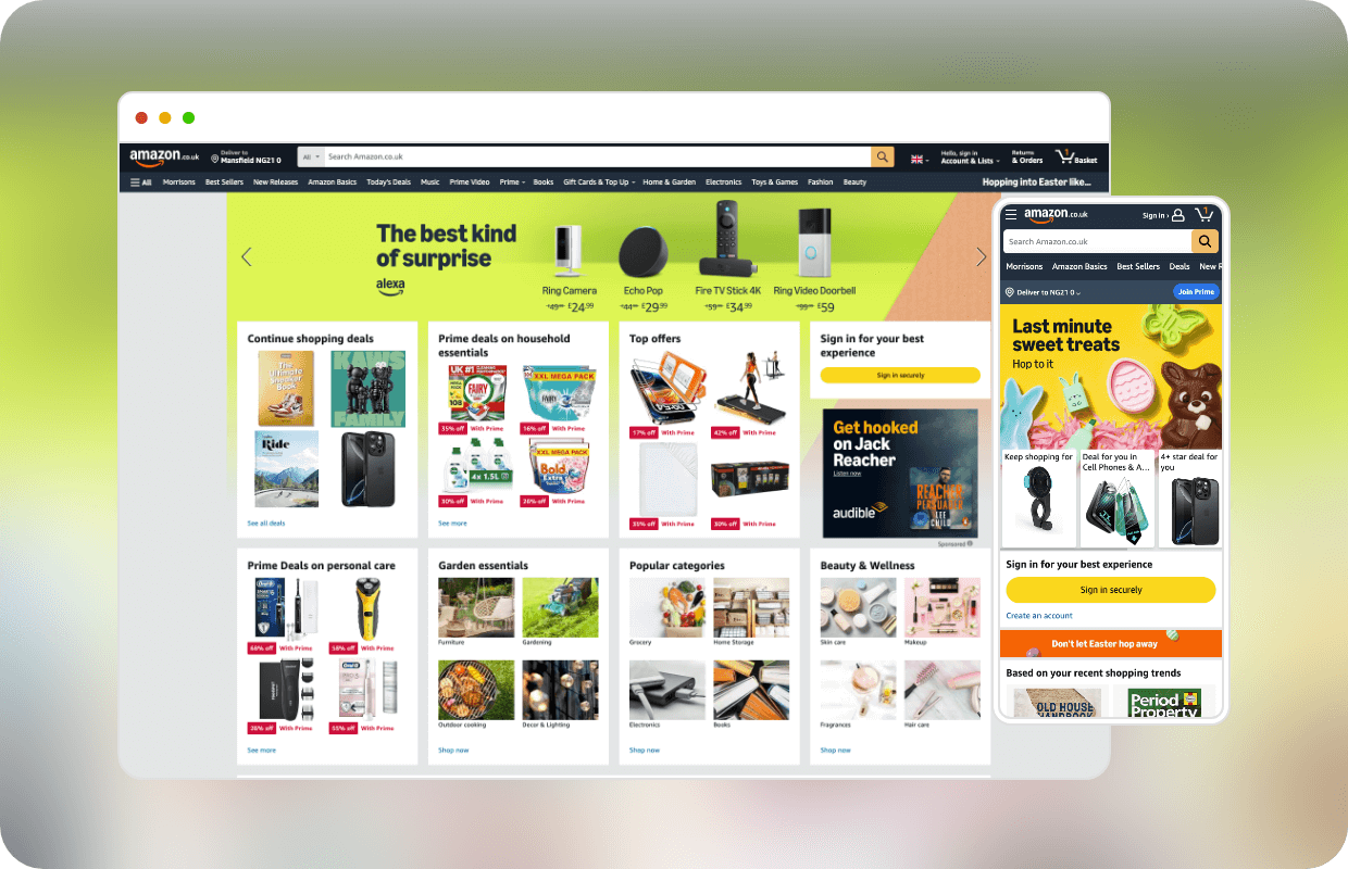 Amazon homepage desktop v mobile comparison