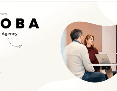 Interview with COBA Digital Agency graphic, featuring a stylized photo of COBA team members.