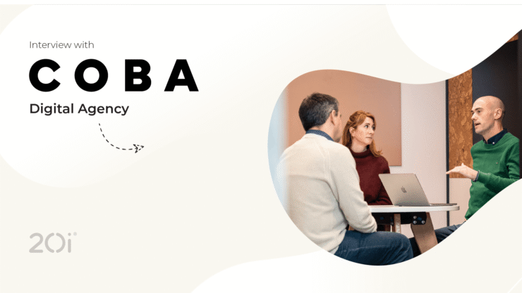 Interview with COBA Digital Agency graphic, featuring a stylized photo of COBA team members.