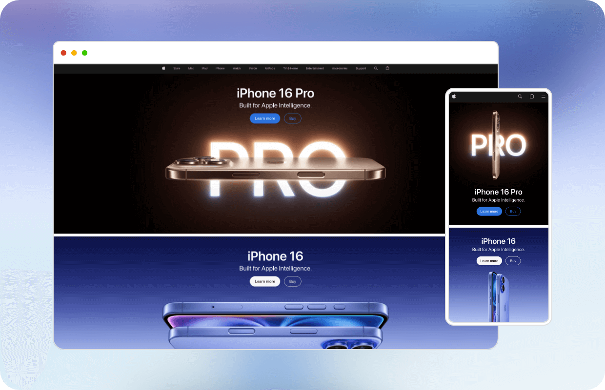 Apple website homepage desktop v mobile comparison