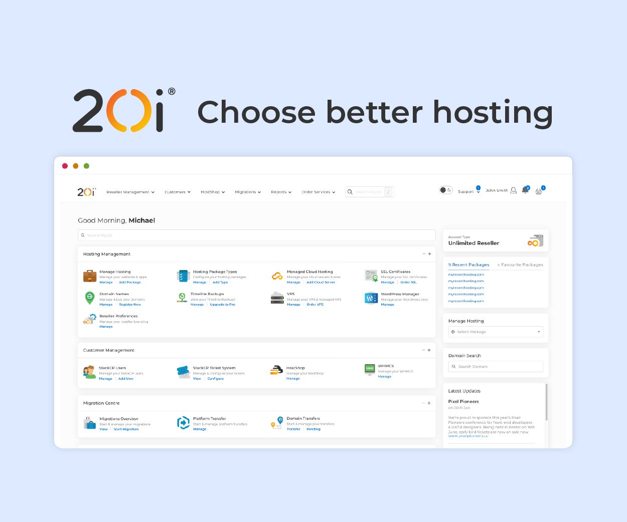 20i My20i hosting panel overview