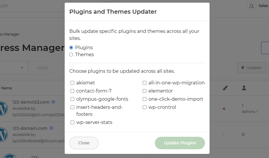 My20i plugin and theme updater menu