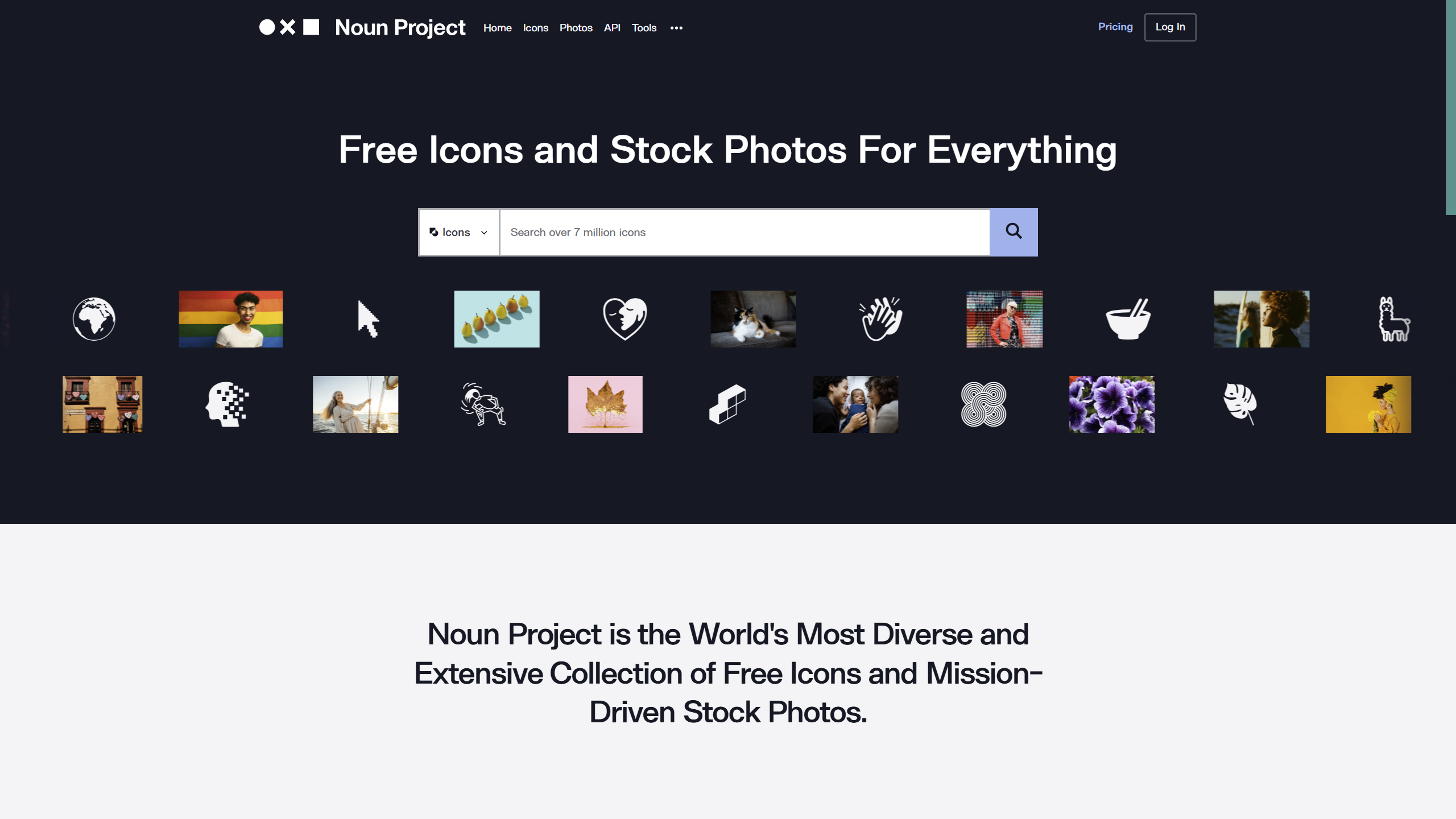 Screenshot of Noun Project home page