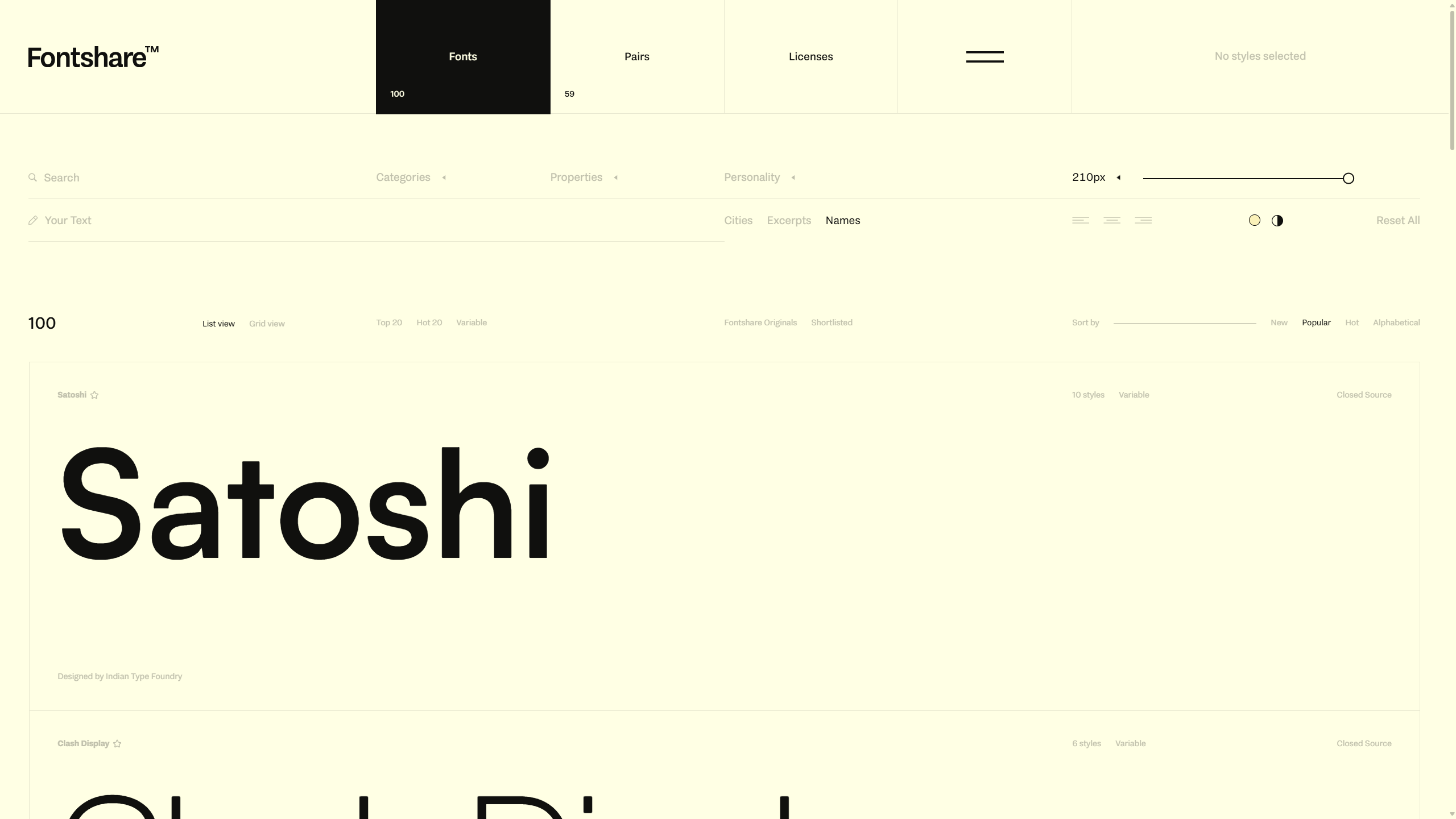 Screenshot of the Fontshare home page