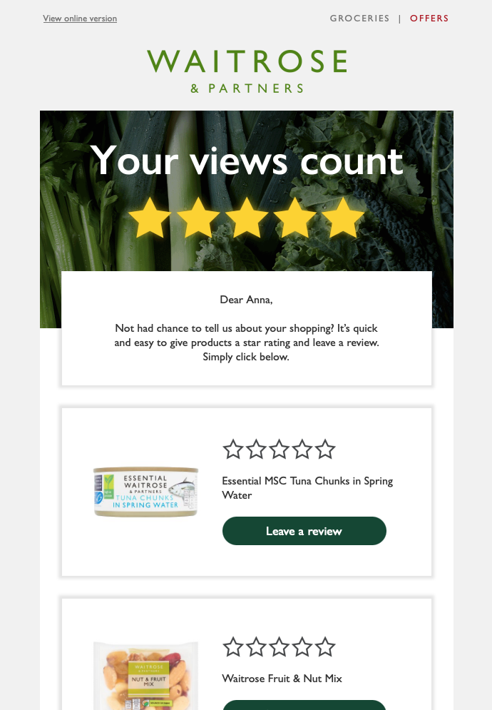 Waitrose social proof example