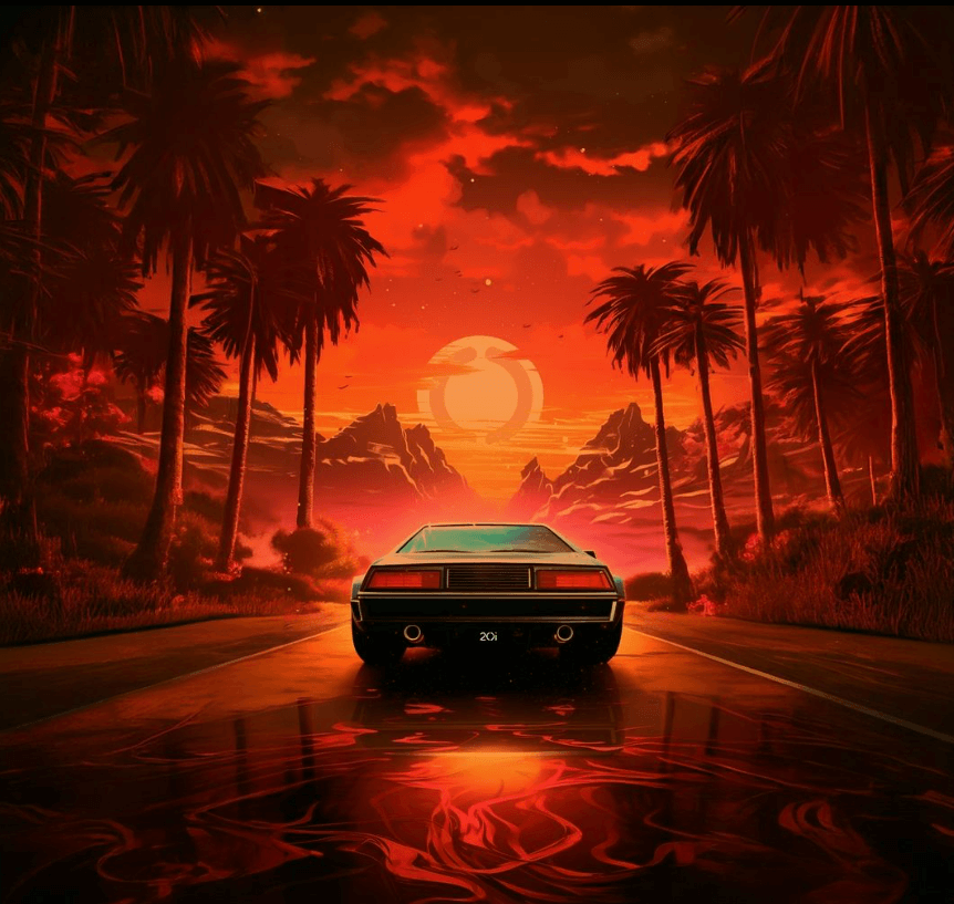 DeLorean Sunset by Izzy Hackney