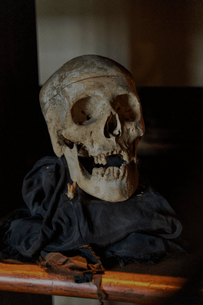 A dark image of a skull