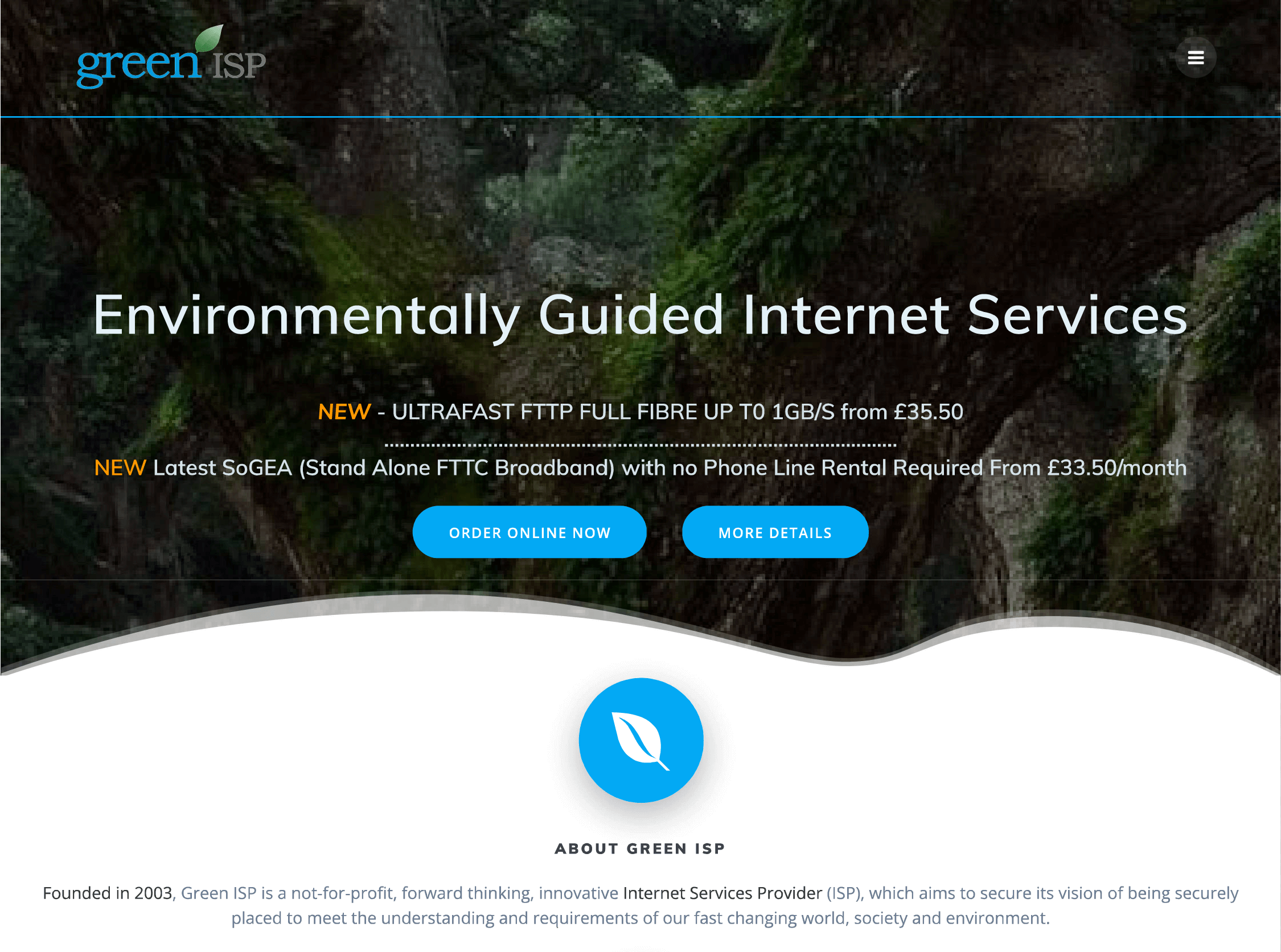Screenshot of the Green ISP homepage