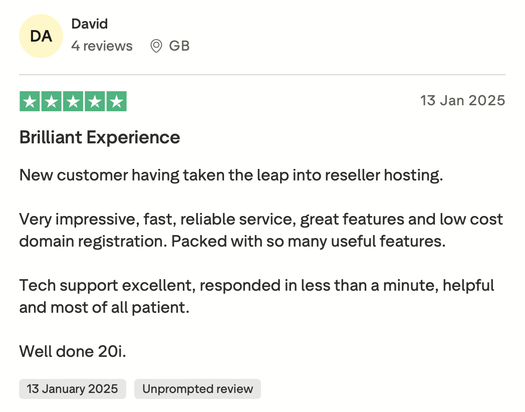 20i 5 star trustpilot review from David
