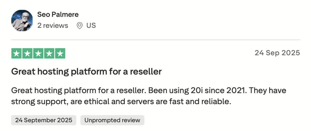 20i 5 star trustpilot review from Seo Palmere