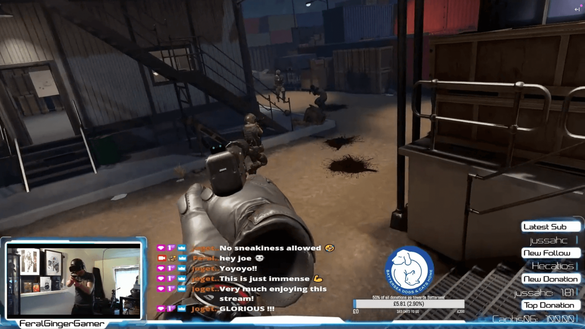 Screenshot of FeralGingerGamer streaming VR gameplay and camera capture to Twitch using OBS