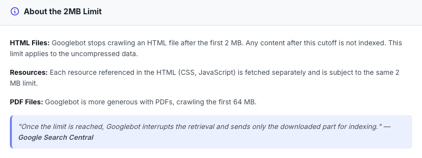 Google's 2MB crawl limit