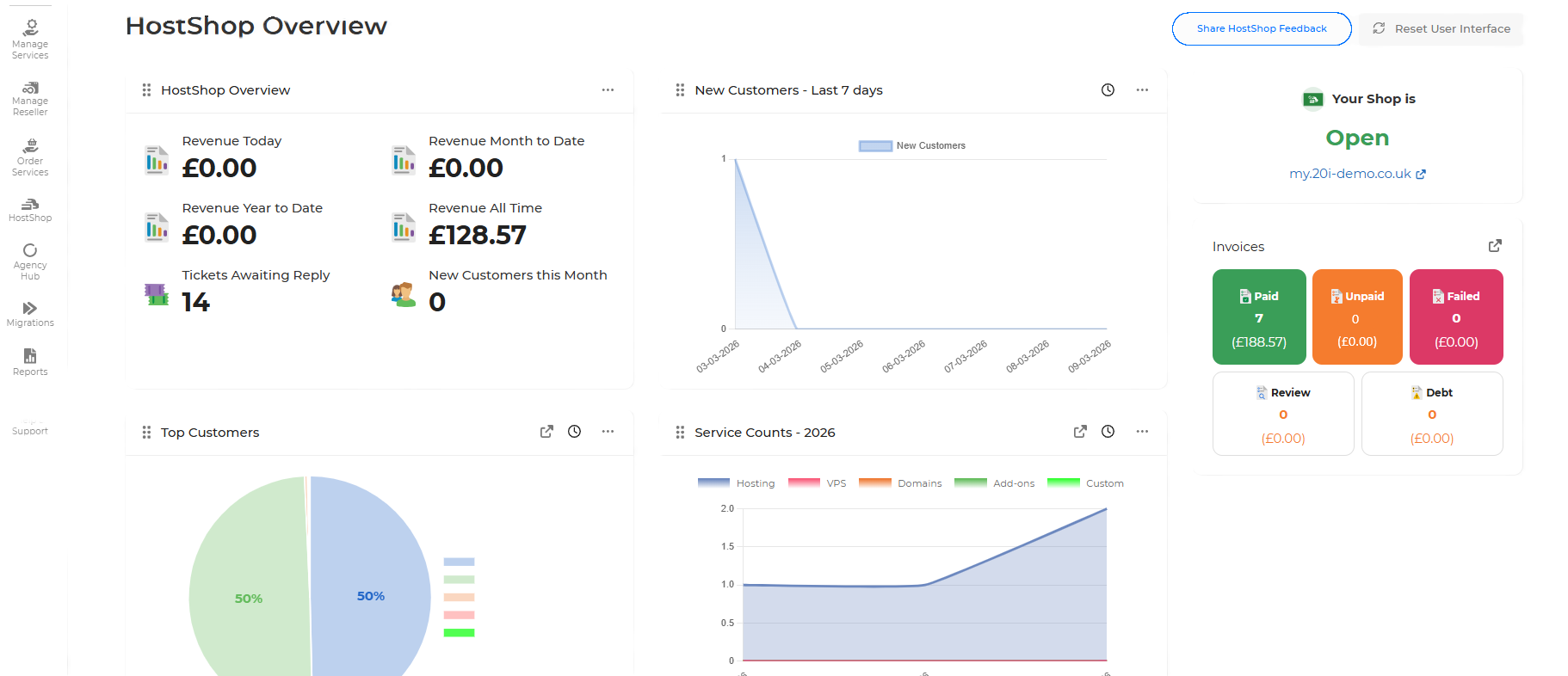 My20i HostShop Dashboard