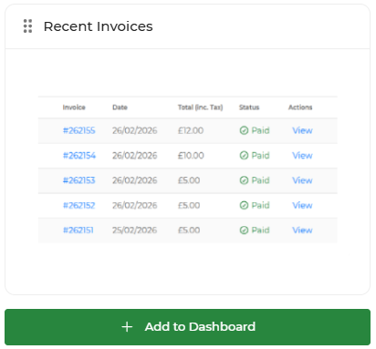 Recent invoices widget