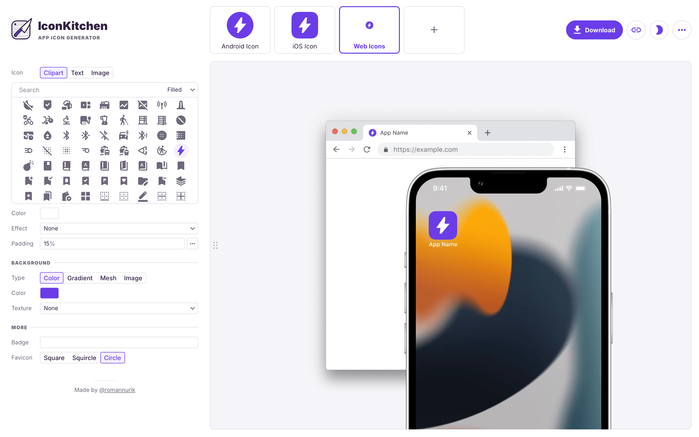 Screenshot of the IconKitchen UI