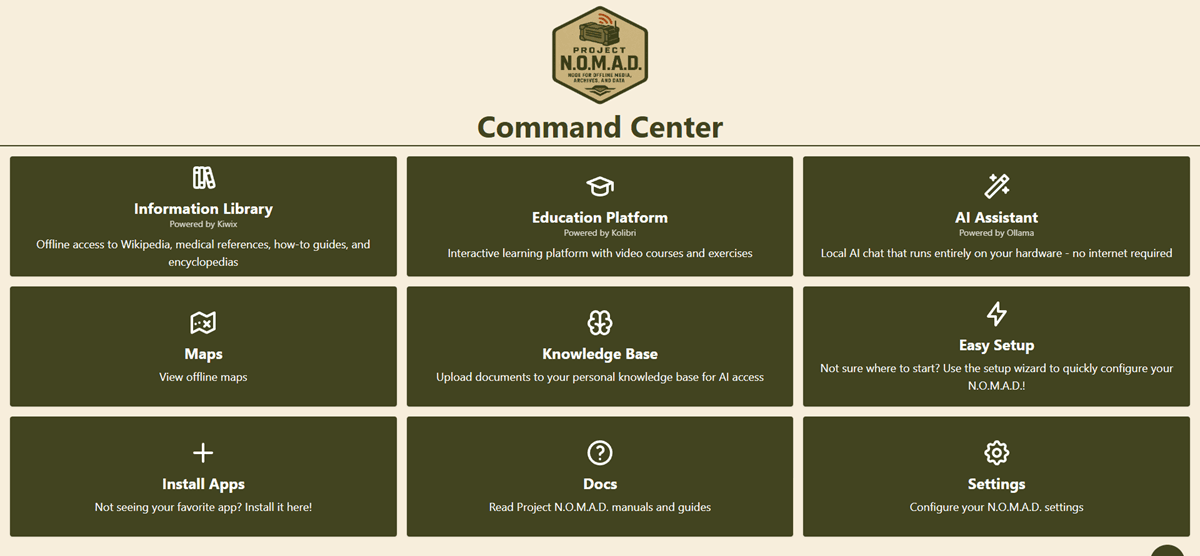 Screenshot of the Project NOMAD Command Center