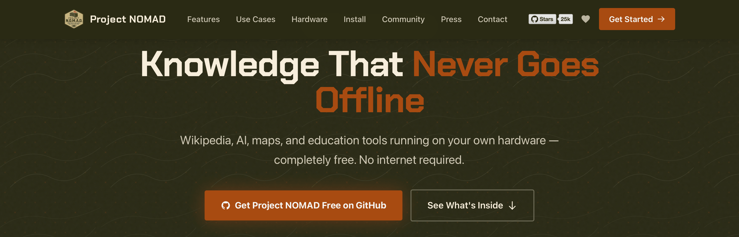 Screenshot of the Project NOMAD homepage