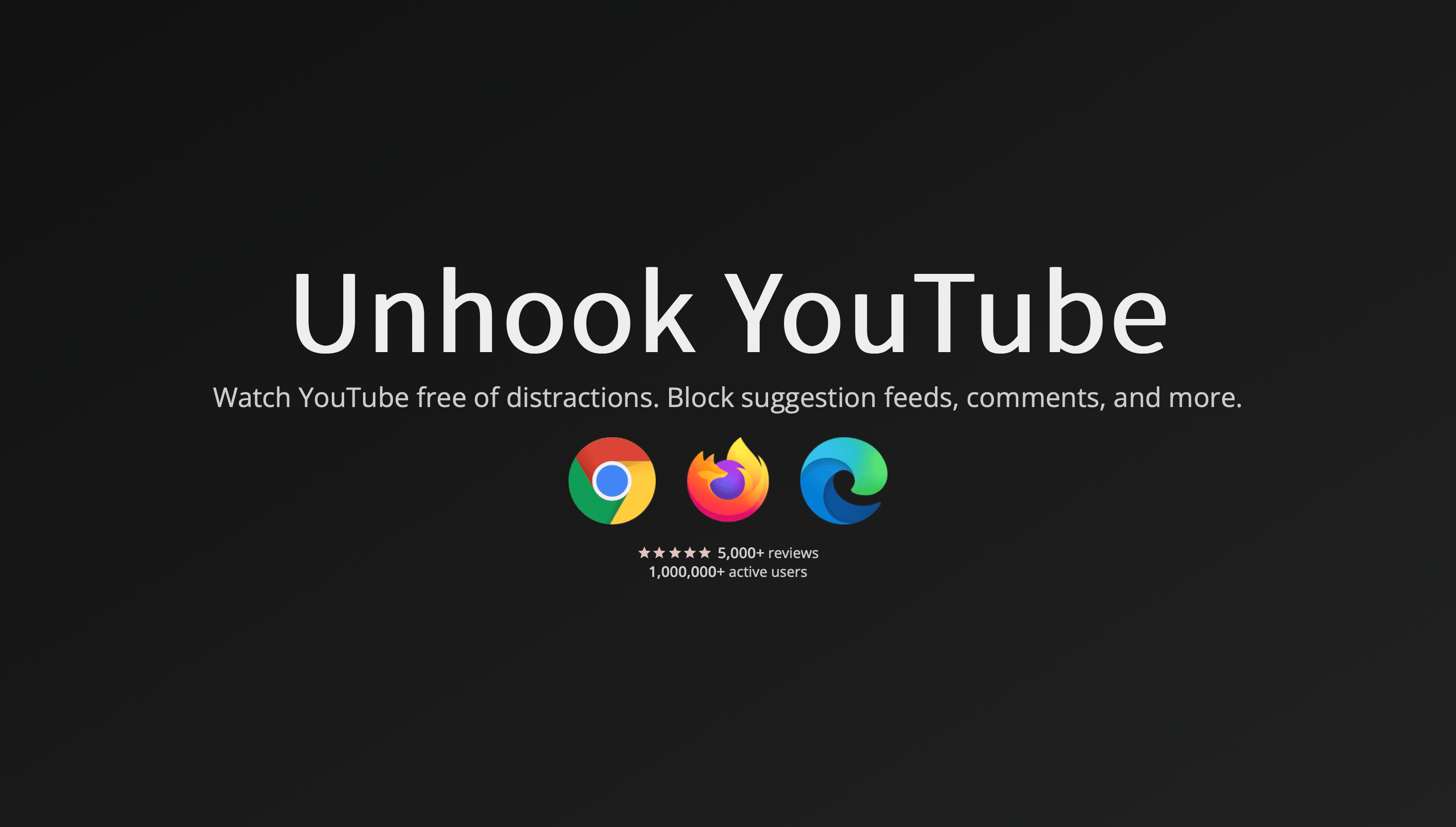 Screenshot of the Unhook YouTube homepage