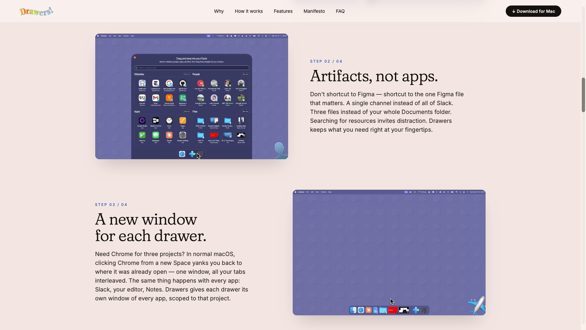 Screenshot of the Drawers home page