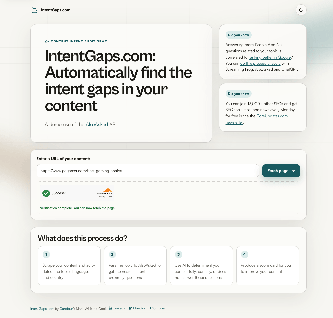 Screenshot of the IntentGaps homepage