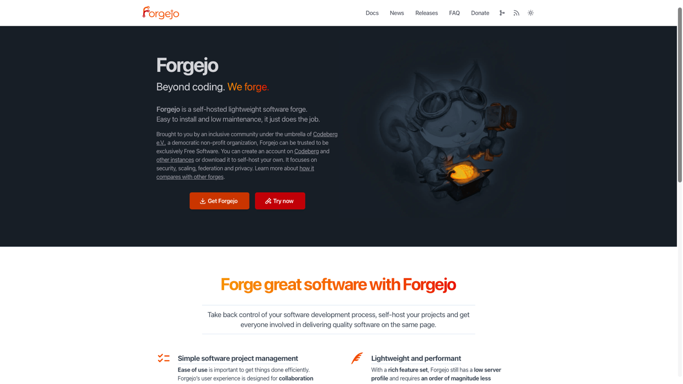 Screenshot of the Forgejo homepage