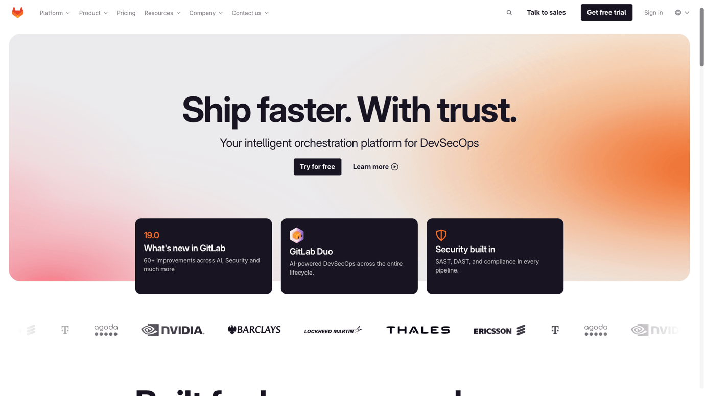 Screenshot of the GitLab homepage