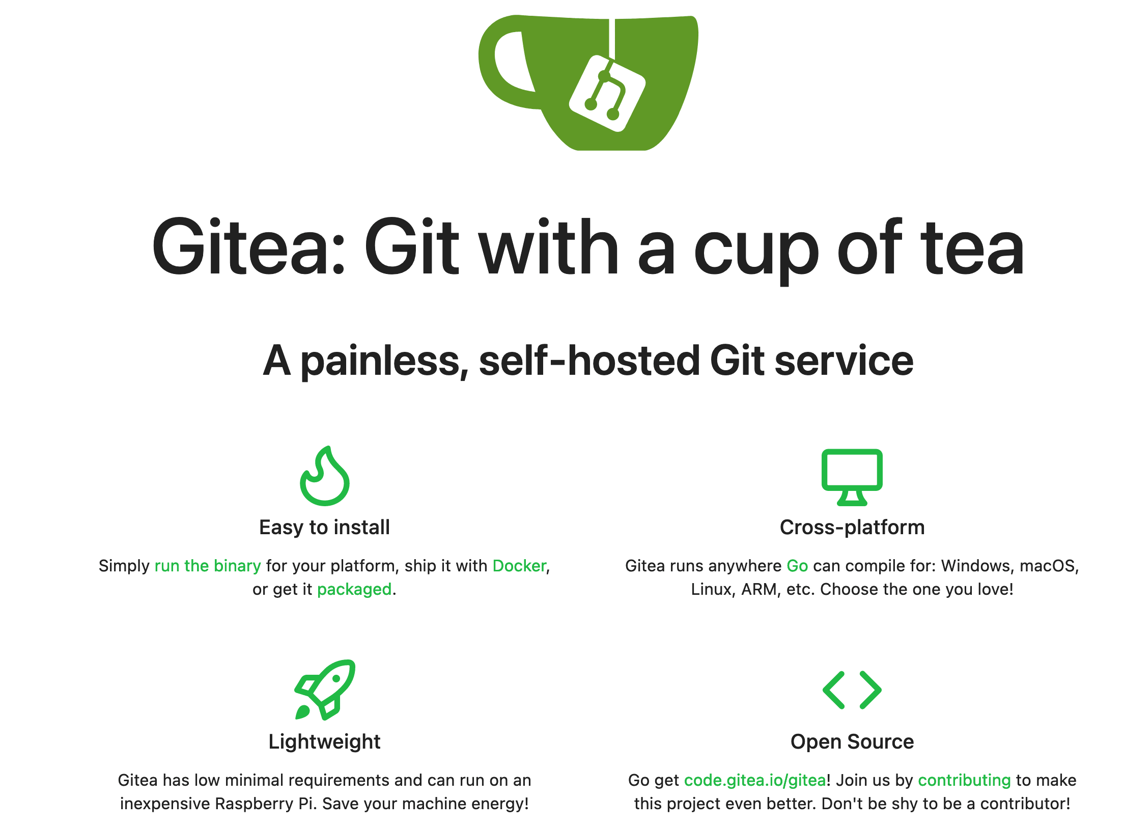 Screenshot of the Gitea homepage